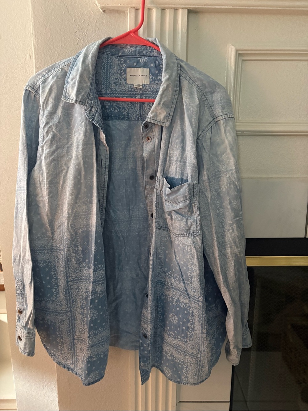 American Eagle Outfitters Light Blue Bandana-Print Denim Shirt Jacket